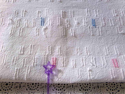 Cute Vintage Style Chenille Fabric, Y2K Daisy Pattern in White, Pink & Blue, 18" x 24" inch Piece, 100% Lightweight Cotton