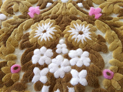 lux caramel chocolate cut velvet fabric, vintage Bates tapestry chenille, 12" x 21" inch piece, ideal sewing material for small bags