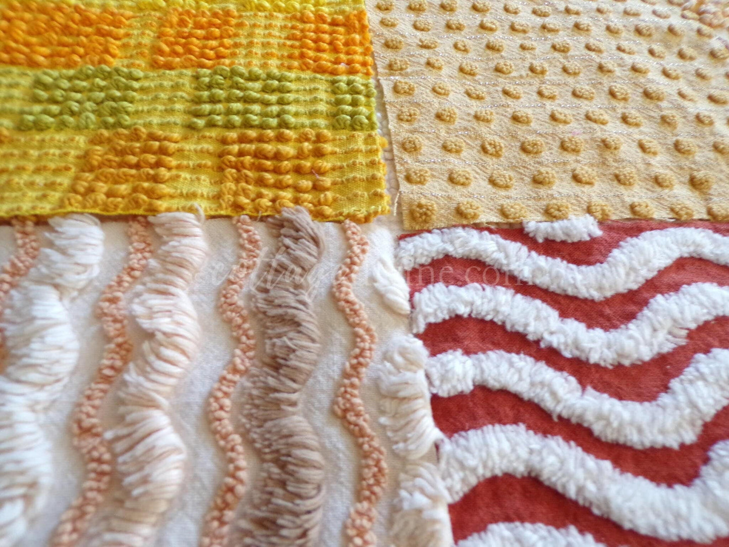 Southwestern Sunrise Chenille Quilt Squares Set from Vintage Bedspread Fabric, 16 Blocks, 6" x 6" inches each, Earthtones
