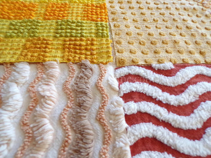 Southwestern Sunrise Chenille Quilt Squares Set from Vintage Bedspread Fabric, 16 Blocks, 6" x 6" inches each, Earthtones