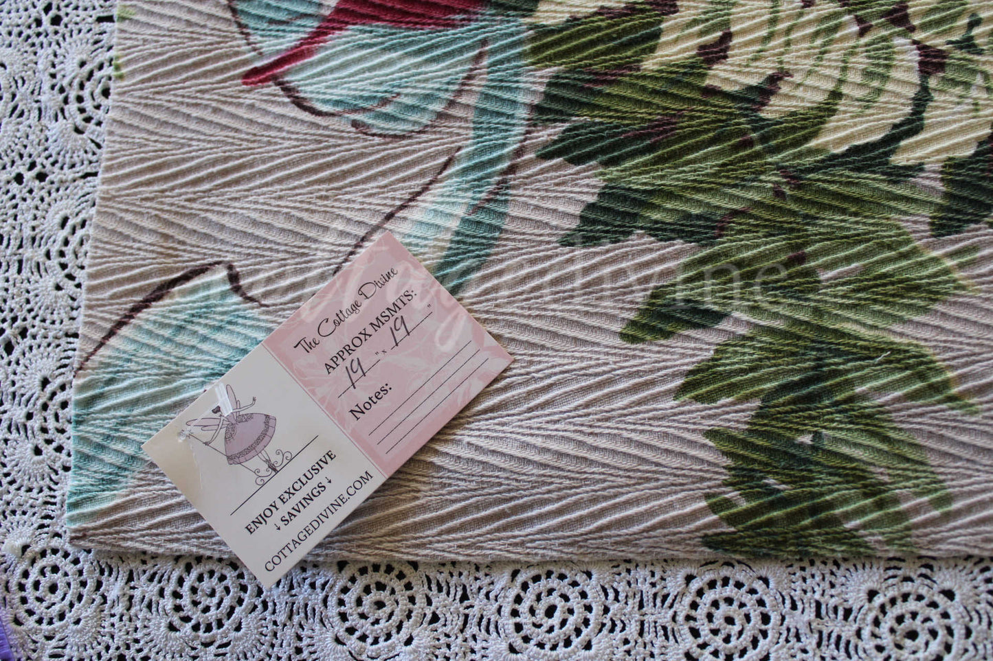 Divine Feathery Pink Plume Vintage Barkcloth Fabric, 19" x 19" inch Piece, Botanical Floral Print on Cool Grey, Great for DIY Pillows