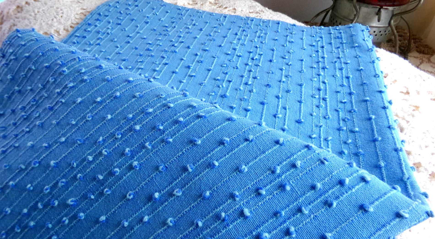 baby raindrops vintage woven chenille fabric, tiny marbleized raised blue dots, great texturized sewing material, 20" x 24" cut piece