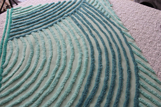 Dramatic Waves Vintage Chenille Fabric Cut from an Antique Chenille Bedspread, 20" x 26" Inch Piece, Unique Bold Design