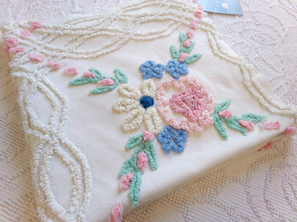 Vintage Chenille Fabric: Needletuft Wildflowers Sewing Material 24" x 23"