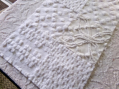 farmhouse style white chenille fabric squares, 7.5" vintage quilt blocks, set of 8 for sewing, crafts & quilting