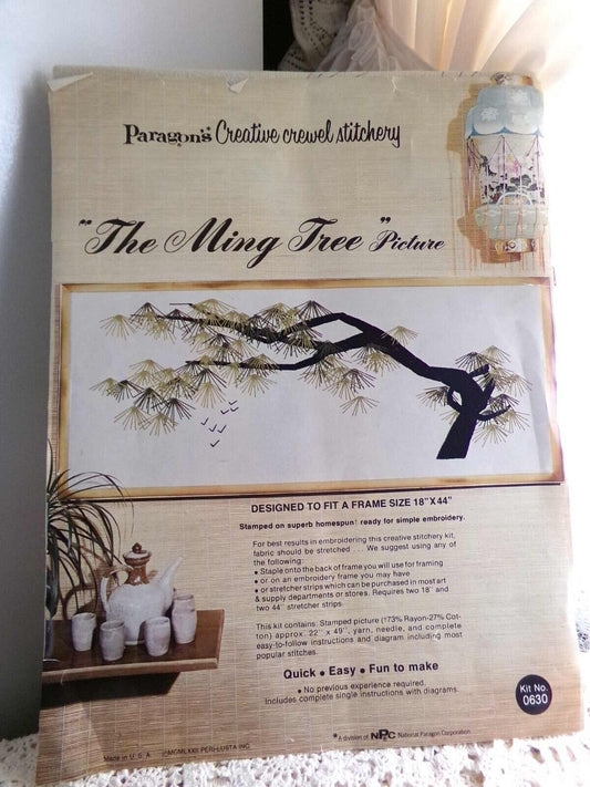 MING TREE Vintage Paragon Creative Crewel Stitchery Embroidery Kit #0630 18x44" 1972