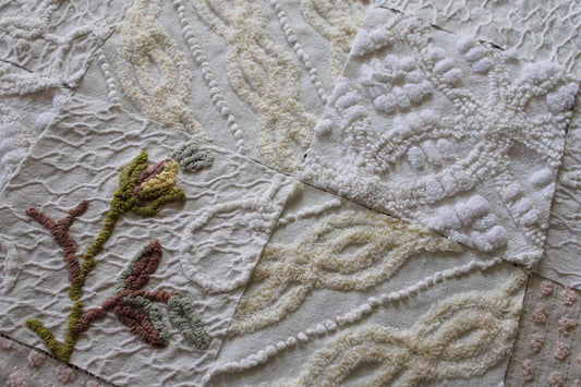 Vintage Matelasse & Chenille Fabric Squares, Heavenly Cream Set of 16 Blocks, 6" Each for Quilts, Crafts