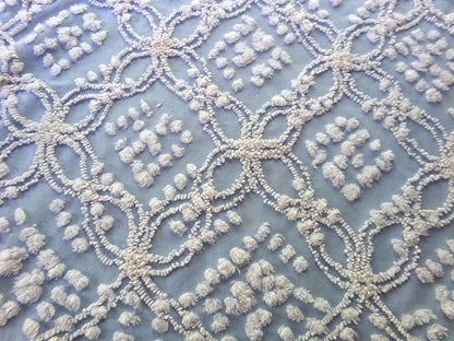 Beach Chic Blue & White Vintage Chenille Quilt Fabric, 23" x 26" Piece, 100% Cotton Classic Design