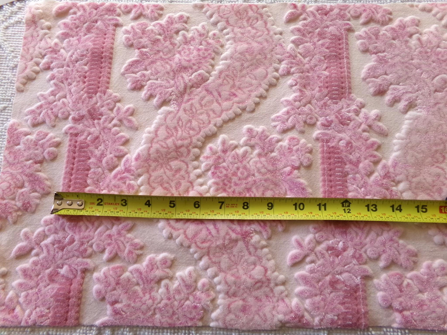 mystic pink cut velvet fabric, vintage Bates tapestry chenille material, a favorite in bags & totes, 13" x 23" inch piece