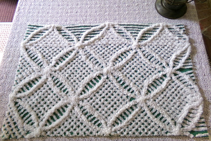 Plush Lush Green & White Vintage Chenille Fabric, 18" x 26" inch Piece, Wedding Ring Design for Christmas Crafts, Pillows, Quilts