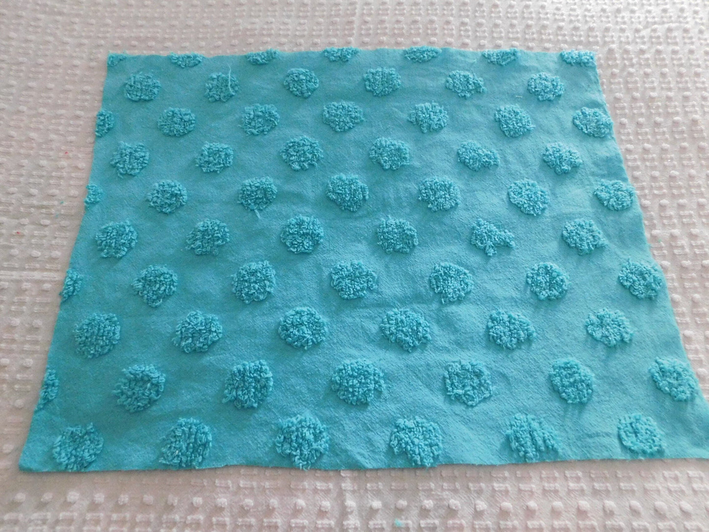 Jumbo Aqua Coin Pops Vivid Vintage Style Chenille Quilt Fabric Piece, 16" x 20" inches