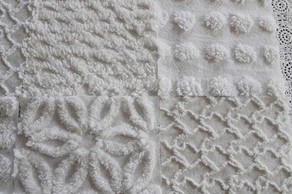 Snow Angel White Chenille Quilt Squares Set from Vintage Bedspread Fabric, 16 Blocks, 6" x 6" inch