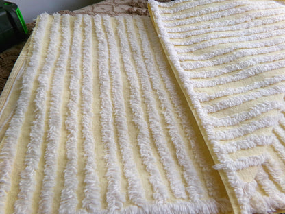 Sunny Yellow Striped Vintage Chenille Quilt Fabric, 18" x 30" inch Piece, White Stripes, 100% Cotton