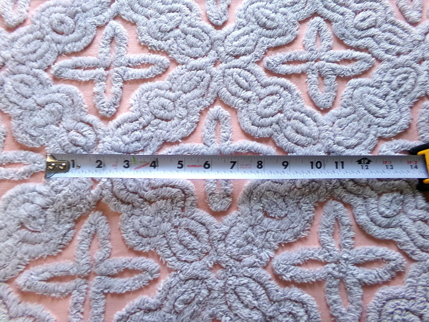 mystic star vintage chenille fabric, plush dusty blue on dreamy pink cotton, for quilting & crafts, 25" x 18" cut piece