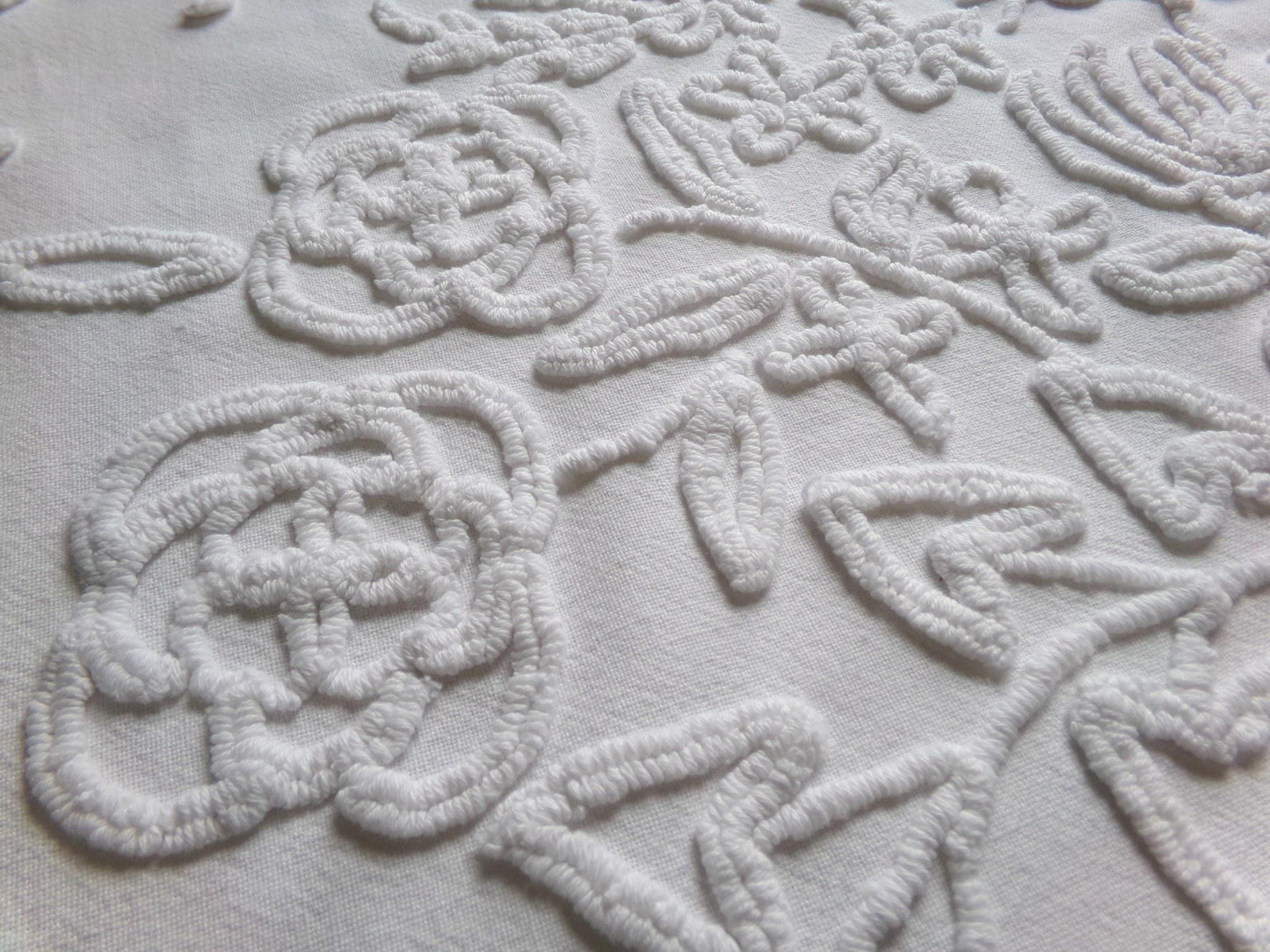 exquisite bride's basket vintage chenille fabric, white floral design is lovely material for quilts, wall hanging, crafts, 25" x 21" piece