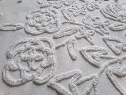 exquisite bride's basket vintage chenille fabric, white floral design is lovely material for quilts, wall hanging, crafts, 25" x 21" piece
