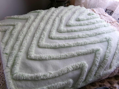 Optic Illusion Green Vintage Chenille Fabric, Mountain Peak Design, 29" x 16" Inch Piece, Sewing Material for Pillows & Quilts