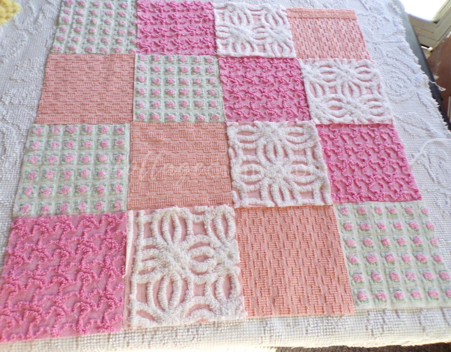 Sherbet Ice Cream Chenille Quilt Squares Set from Vintage Bedspread Fabric, 16 Blocks, 6" x 6" inch