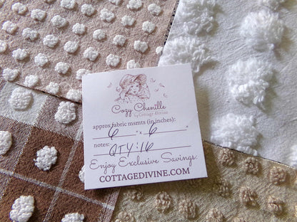 teddy bear browns chenille fabric squares, set of 16 vintage 6" quilt blocks for sewing, quilting, crafts in mocha, chocolate & white pops