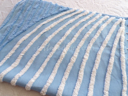 Beach Cottage Blue & White Vintage Chenille Fabric Piece, 19" x 29" inches, Ideal in Quilts and Pillows