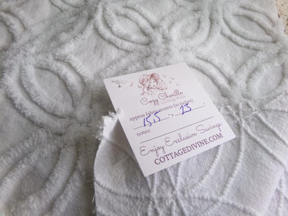 versatile white vintage chenille fabric, classic wedding ring design, 15.5" x 23" inch piece of sewing material for quilts, crafts