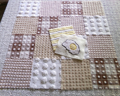 Novelty Chenille Fabric Squares Set, "Retro Diner" 16 Vintage Quilt Blocks, 6" x 6" inches each, for Quilting, Sewing, DIY Pillows