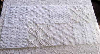 farmhouse style white chenille fabric squares, 7.5" vintage quilt blocks, set of 8 for sewing, crafts & quilting