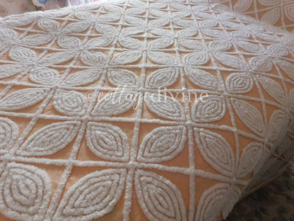 Spectacular Peach Bliss Large Floral Hofmann Vintage Chenille Bedspread, Full