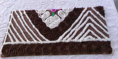 Chocolate Brown Vintage Chenille Tufted Fabric, 11" x 24" inch Piece, for Junk Journals, Fiber Arts