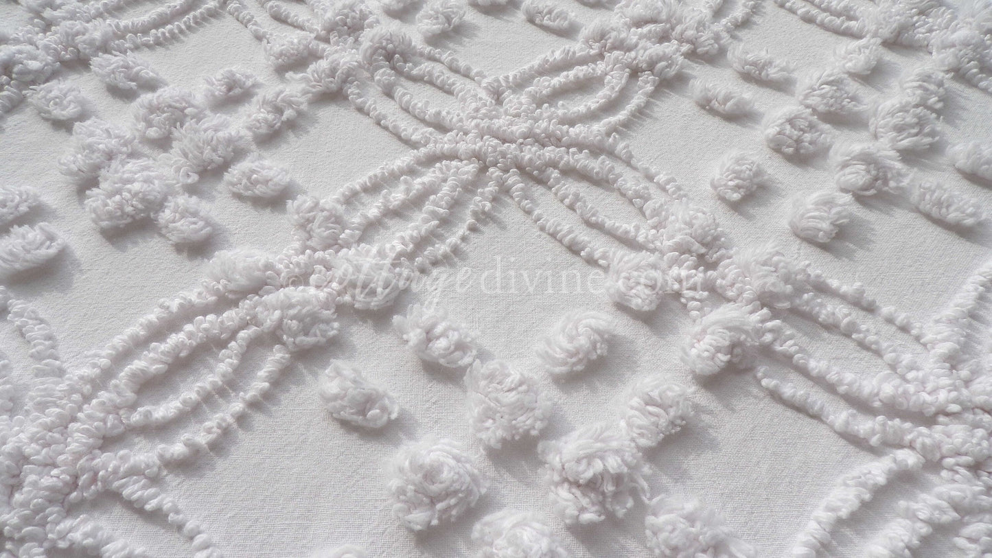 Farmhouse White Vintage Chenille Fabric Piece, 20" x 24" inches, Versatile & Neutral in Quilts and Pillows