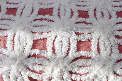 Earthy Terracotta Vintage Chenille Fabric, Plush White Tufted Petal Design, 20" x 24" inch Piece, 100% Cotton Material for Quilts & Crafts
