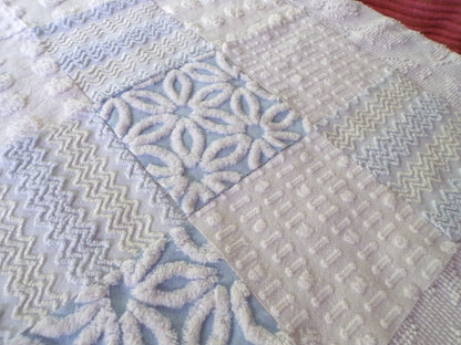 Cool Blue & White Quilt Squares Set, Rotary Cut from Vintage Chenille Bedspread Fabric, 16 Blocks, 6" x 6" inch