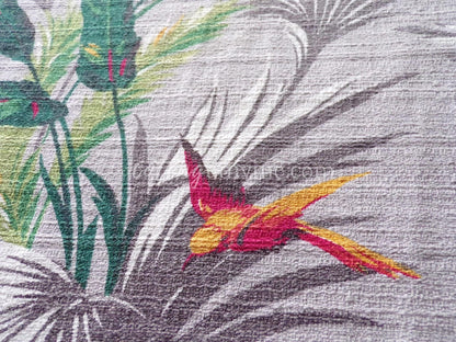 Vintage HUMMINGBIRDS in Flight Barkcloth Fabric Piece, Great Tropical Vibes, 19" x 39" inches, Ideal for DIY Pillows, Wall Art, #2