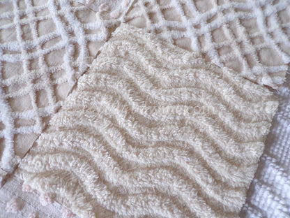 Cream Latte Quilt Squares Set from Vintage Chenille Bedspread Fabric, 16 Blocks, 6" x 6" inch, Neutral tones