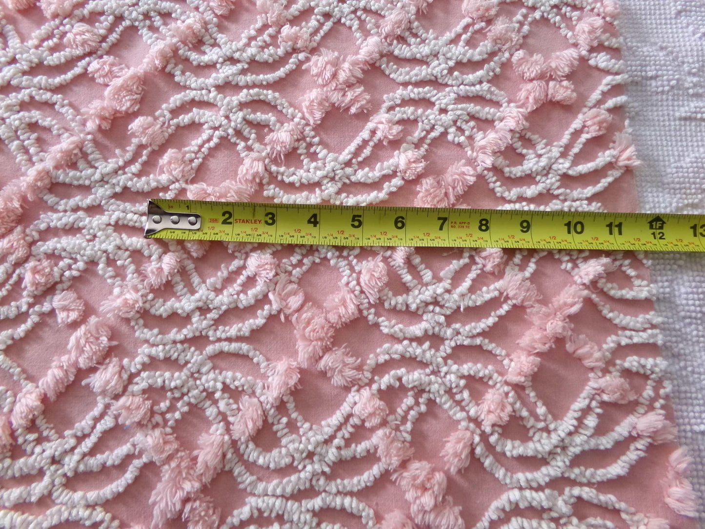infinity tuft fabric textured pink & white, 18" x 24" piece from a vintage chenille bedspread, popular sewing quilt material