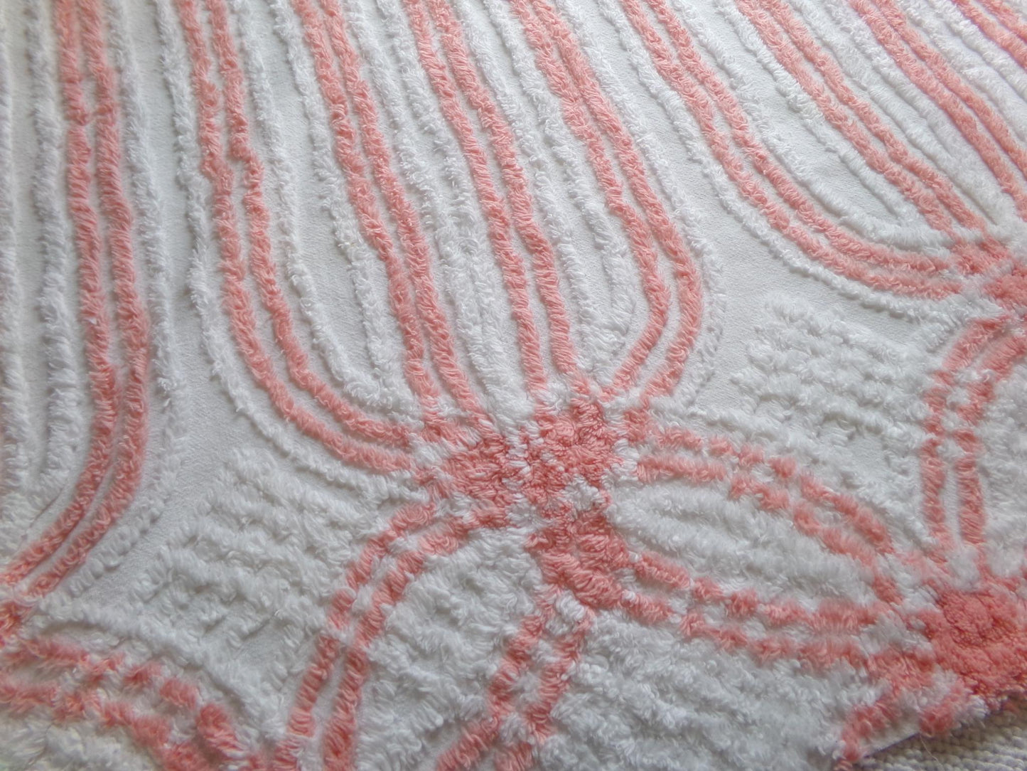 vintage chenille fabric in peachy white geometric design, 22" x 24" piece of lightweight cotton sewing & quilt material