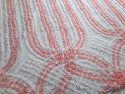 vintage chenille fabric in peachy white geometric design, 22" x 24" piece of lightweight cotton sewing & quilt material