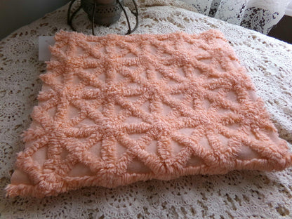 Twinkle Little Star Vintage Chenille Fabric, Plush Peach Glow Sewing & Quilting Material, 19" x 23" inches