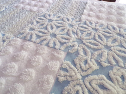 coastal winds vintage chenille fabric squares, set of 16 blue & white cotton 6" quilt blocks, nice texture for sewing, crafts, quilting