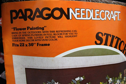 Vintage "FLOWER PAINTING" Crewel Embroidery Kit Huge Rare Paragon Stitchery 0710