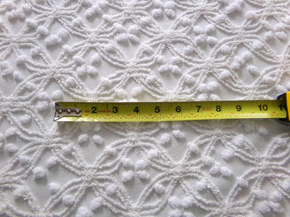 Simple White Vintage Chenille Fabric, Classic Wedding Rings & Dots, 14" x 21" inch piece of sewing material for quilts, pillows, crafts