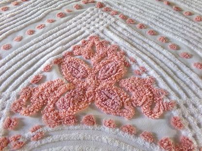 Shabby Rose Swirl Vintage Chenille Fabric, 26" x 29" inch Piece, Upcycle into Pillows, Quilts & Crafts