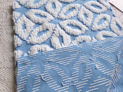 beach blue & white daisy vintage chenille fabric, classic geometric daisies, 18" x 24" piece of texturized cotton sewing material