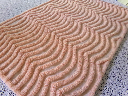 Fluffy Peach Waves Vintage Chenille Fabric, 17" x 24" inch Piece, Plush Ripple Pattern for Quilts, Pillows, Crafts & Sewing