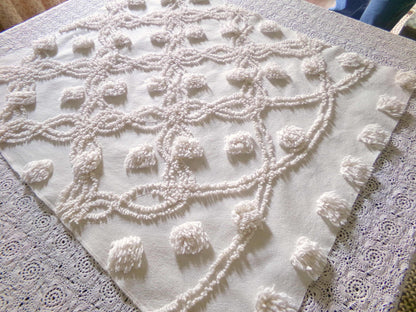 Fluffy Jumbo Pops Vintage Chenille Fabric, Shabby Chic Puffs, 21" x 25" inch Piece, Neutral Antique Cream for Pillows, Quilting