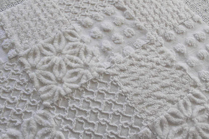 Snow Angel White Chenille Quilt Squares Set from Vintage Bedspread Fabric, 16 Blocks, 6" x 6" inch