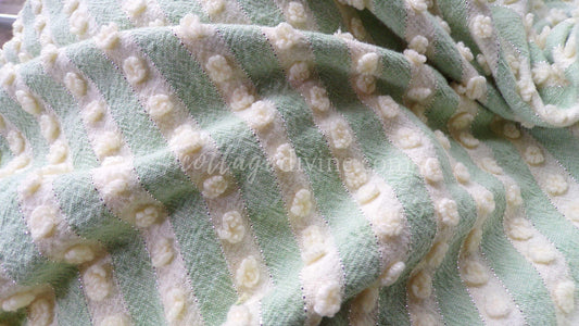 Last Piece of Buttercream Mint Green Chenille Fabric Sparkle Pops, 15" x 18" inch cut. Vintage Nubby Popcorns & Shimmer Lurex