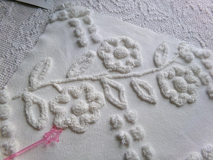 Elegant White Floral Chenille Fabric: Vintage Cottage Style 23" x 15" Cut Piece