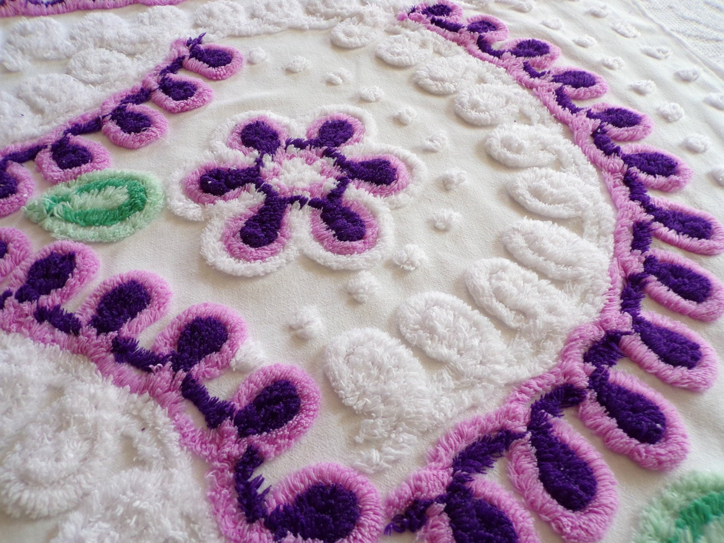 Lilac Blooms Vintage Chenille Fabric Piece, 27" x 29" inches, Lovely in Pillows & Quilts