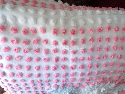 Angelic White Lily Cupcake Pink Pops Handtufted Vintage Chenille Fabric, 21" x 28" inch antique piece, Beautiful in DIY Pillows